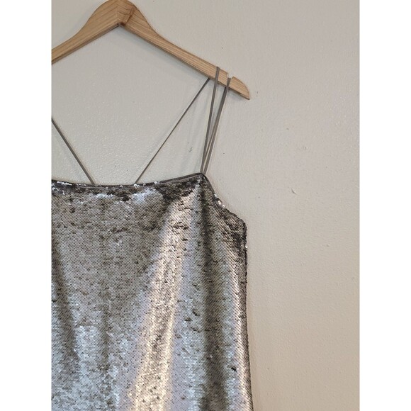 BANANA REPUBLIC Strappy Silver Sequin Mini Dress Size 12 Silk Overlay Party - Picture 3 of 12